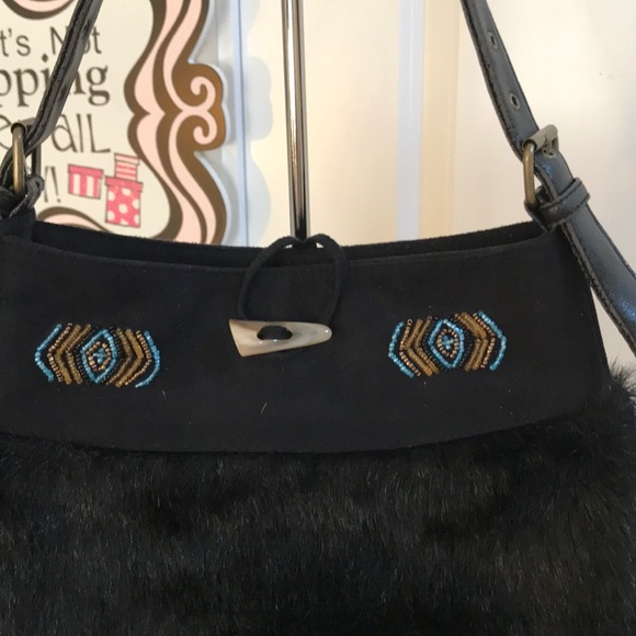 Faux Suede and Fur Black Satchel - Picture 4 of 9
